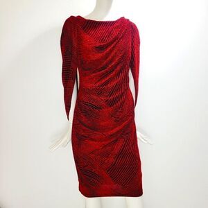 SL NY Red Sparkle Drape Dress